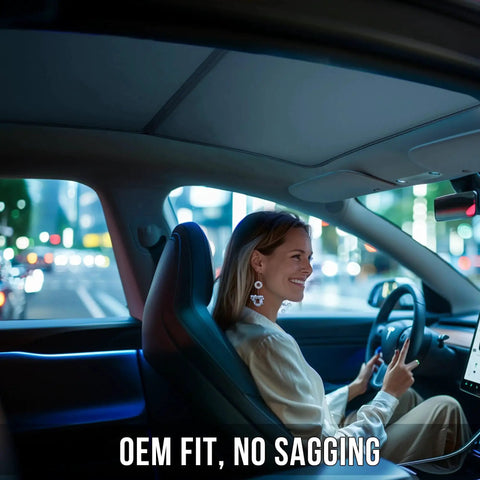 Model Y Glass Roof Sunshade With Magnetic Foldable UV Block For Cooling installed inside car