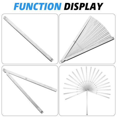 2 Piece Long Feeler Gauge Set With 25 Blades Stainless Steel Dual Marked Metric And Imperial Measuring Tool for precise measurements.