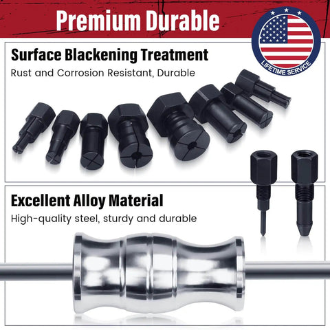 12pcs Blind Hole Collet Bearing Puller Set With Slide Hammer Built Tough Pro Grade Internal Bearing Extractor Kit in red case, features durable alloy material and surface blackening treatment for rust resistance.