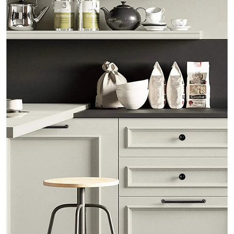 Modern kitchen with 10 Pack Matte Black Kitchen Cabinet Pulls 5 Inch Center To Center 128mm Zinc Alloy Solid Round Drawer Handles installed.