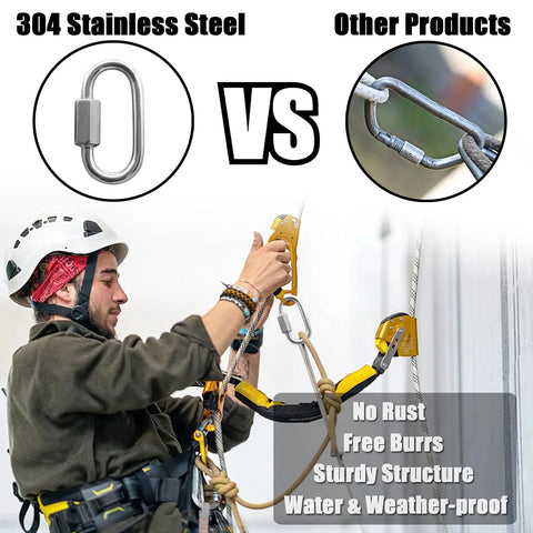 Two Pack M8 5 16 Inch Heavy Duty Stainless Steel Quick Link Carabiners vs other chain links