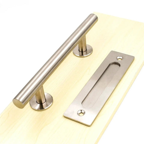12 Inch Sliding Barn Door Handle And Flush Pull Set With 7 Inch Hole Centers In Brushed Nickel Heavy Duty Stainless Steel 304 Hardware.