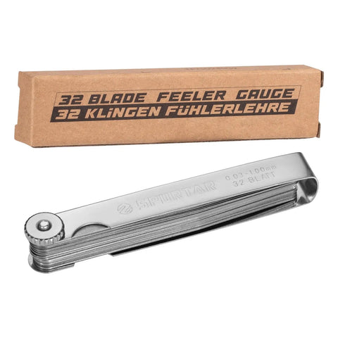 Feeler Gauge Set 0.001-0.04 Inch 32 Blades Stainless Steel Dual Marked SAE And Metric for gap thickness measuring