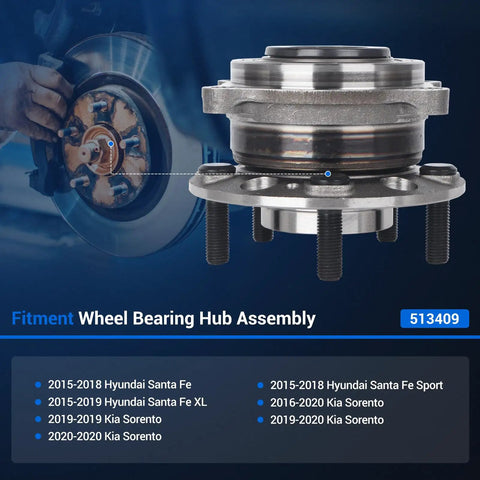 Front view of 5-Lug Wheel Bearing Hub Assembly Front Or Rear Compatible With Kia Sorento 2016-2020 And Hyundai Santa Fe 2015-2019