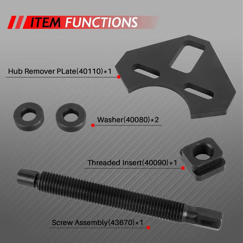 Wheel Hub Removal Tool Kit For Cars And Trucks, Fits 5, 6, And 8 Lug Hubs, Includes Washer Set 40080, Hub Remover Plate 40110