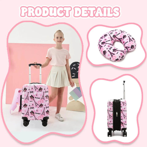 Kids 16 Inch Hardside Luggage Set With Spinner Wheels 2 Piece Carry On Suitcase For Toddlers Girls Airline Approved
