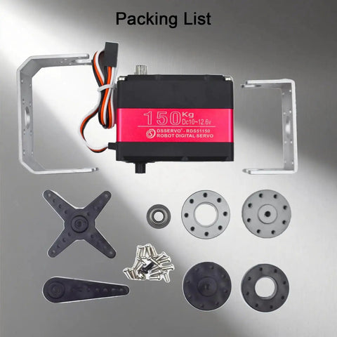 Beefy 150Kg Digital RC Servo With Dual Shafts, 12V High Torque Metal Gear Steering Servo, mounting brackets, accessories