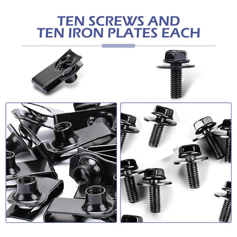 Heavy Duty Automotive Body Bolts And U Nut Clips Kit M6 1.0 Universal Car Fasteners For Hood Bumper And Fender Rust Resistant Black Includes 10 Bolts And 10 U Nuts For Quick Install By Hugwits