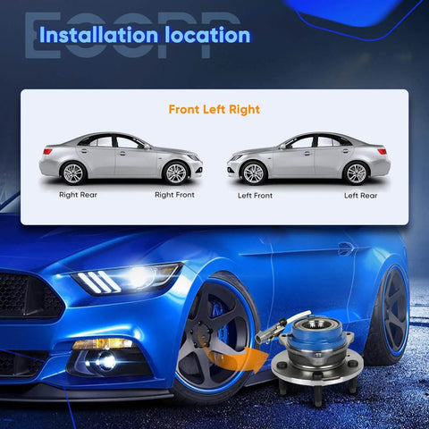 Pair 513121 5-Lug Front Wheel Hub and Bearing Assembly installation guide, showing placement on Buick and Chevrolet models