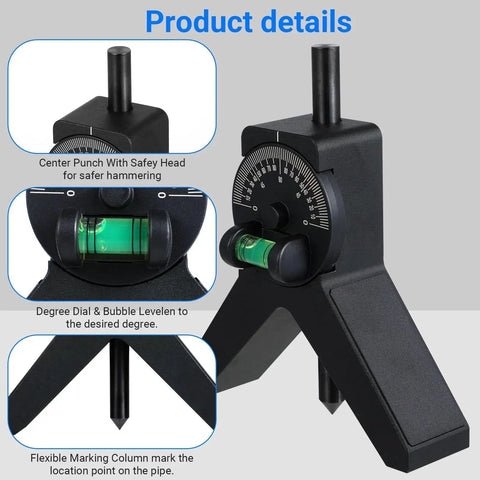Magnetic Centering Head for Pipes With Y Shape Design and Adjustable Dial Bubble Protractor, Pipefitter Tool, close-up view