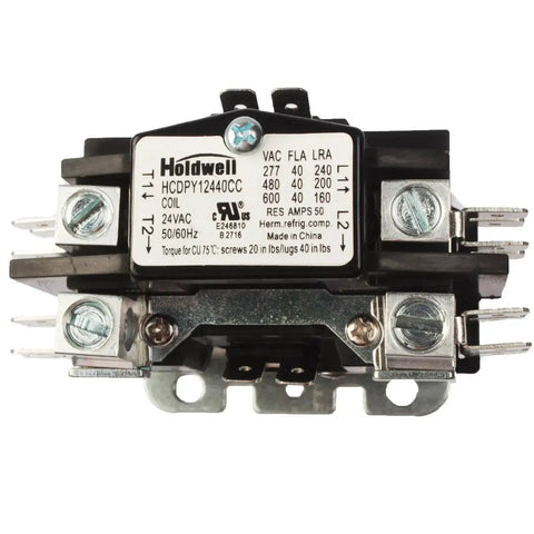 1 Pole Normally Open DP Contactor With Shunt, 40 Amp 24V Coil, Definite Purpose Air Conditioner Contactor, UL Listed