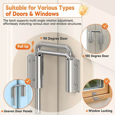 Upgraded Sliding Door Loop Lock With 90 And 180 Degree Adjustable Aluminum Alloy Gate Latch for Barn Doors and Windows