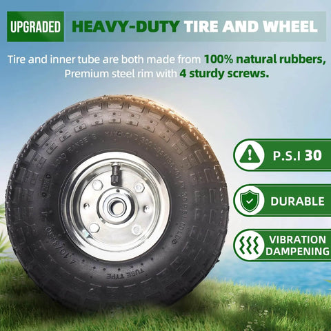 Two Pack 10 Inch Pneumatic Tire And Wheel Assembly 4.10/3.50-4 With 5/8 Inch Axle Bore And 2.2 Inch Offset Hub for heavy-duty use