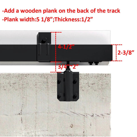 Detailed view of wall mount box track for 16Ft Exterior Double Sliding Barn Door Hardware Kit, showing measurements for installation.