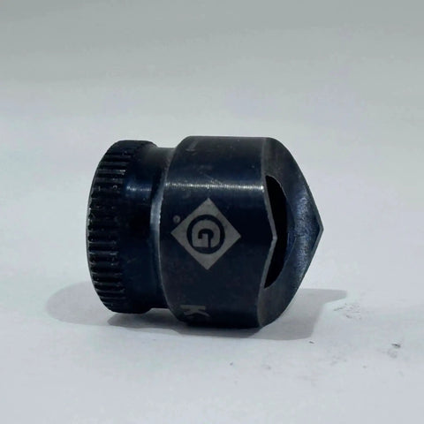 Side view of Knock Out Punch K3P-1/2-1 for 1/2 inch conduit, showing knurled grip edge and laser markings, black finish.