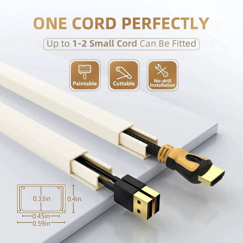 Beige One Cord Cable Hider Kit showing two wires in covers, 85 Inch Cord Covers For TV Wires, Easy Mount Wall Cable Management System