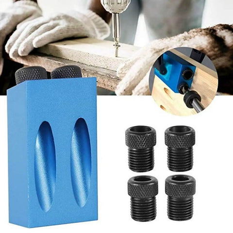 14 Piece Pocket Hole Jig Set With 15 Degree Dowel Drill Joinery Kit And 6 8 10mm Drive Adapters For Woodworking And Carpentry Aluminum And High Speed Steel Tool For Precise Angle Drilling And Strong Joints shown with accessories