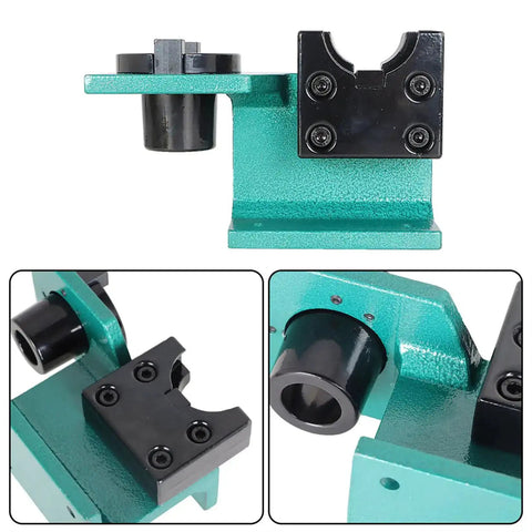 CAT40 Tool Holder Tightening Fixture Universal CNC Clamp for Precise Machining in aluminum alloy, front and close-up views