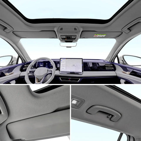 Gray Headliner Fabric 97 Inch By 60 Inch With Foam Backing Tube Packaged installed in a car interior.
