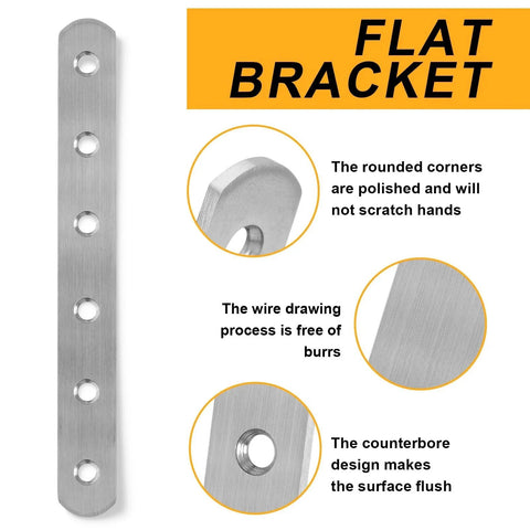 Stainless Steel Flat Bracket 6 inch with polished rounded corners and counterbore design.
