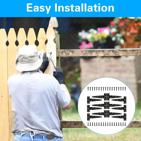 Installation of 12 Pack 5 Inch T Strap Hinges Heavy Duty Outdoor Black Gate Hinges on Wooden Fence