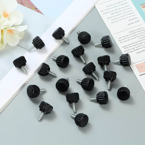 20 Pack M4 By 10mm Knurled Thumbscrews For VESA Mounts And Monitors displayed on desk