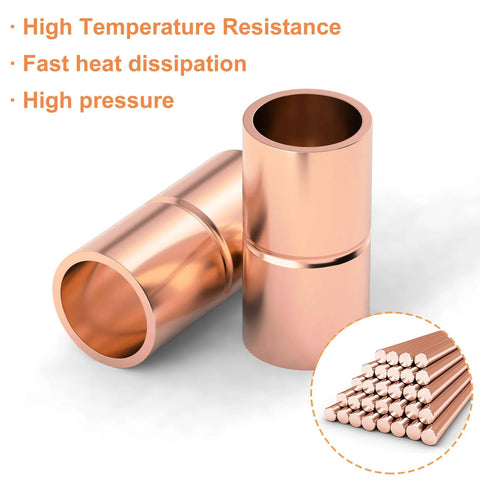 Copper straight coupling fittings, 10 pcs, 1/4 inch ID, rolled sweat ends for HVAC solder connections