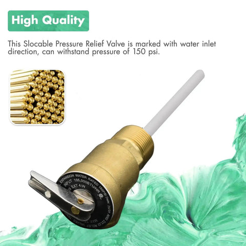 Dual Protection Water Heater Temperature And Pressure Relief Valve By VAV With Three Quarters Inch NPT Female Thread 150 PSI And Four Inch Temperature Probe Lead Free Copper CSA Listed For Safe Reliable Hot Water Protection