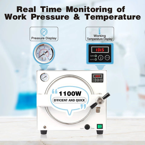18L autoclave sterilizer with LED display, 1100W, stainless steel body, overheat protection