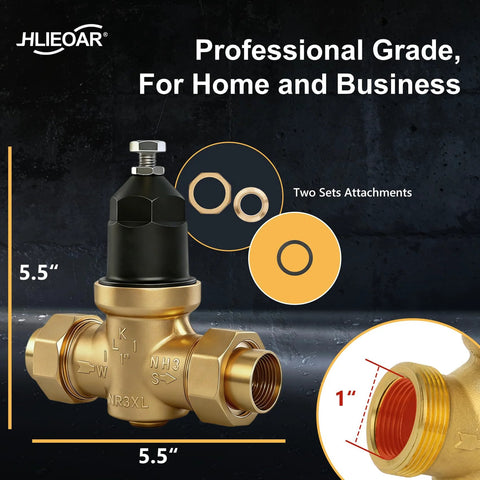 Brass 1-inch NR3XLDU water pressure reducing valve with double union FNPT connections for home or commercial use.