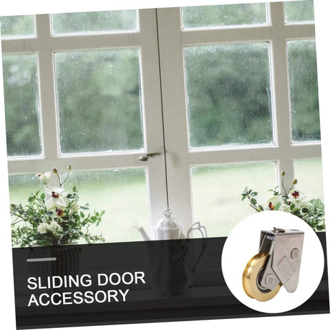 Heavy Duty Door And Window Bearing Pulley Roller Assembly Two Pack For Sliding Tracks in package with garden background.