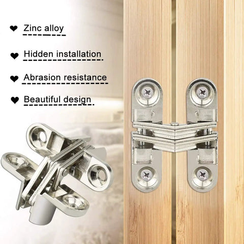 Two Pack 1.77 Inch Hidden Cross Hinges Concealed Swing Hinges for Cabinets and Cupboards 180 Degree Folding Zinc Alloy