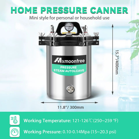 Mxmoonfree 12L lab autoclave, stainless steel portable steam sterilizer with gauge and clamp lid