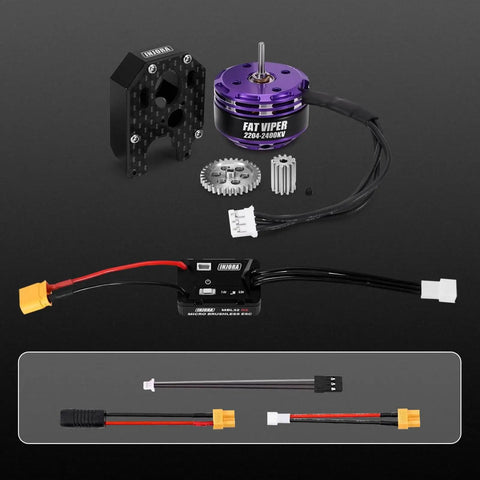 MBL32 G2 Waterproof Brushless ESC and 2204 Fat Viper Outrunner Motor, components shown for 1/24 Axial SCX24 upgrade.