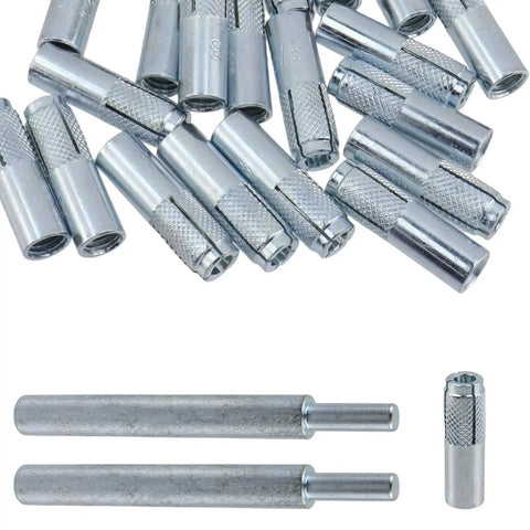 3/8 Inch 16 Internal Thread Drop In Anchors Zinc Plated Wedge Anchors For Concrete Brick Block With 50 Pcs And 2 Hand Setting Tools Included