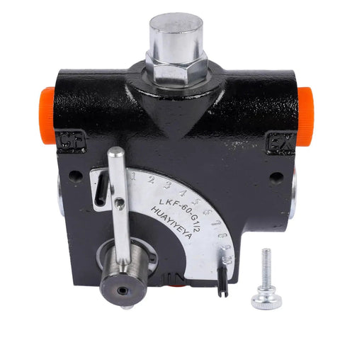 Hydraulic Adjustable Flow Control Valve With Relief For One Half Inch NPT, 30 GPM, 500 To 3000 PSI, Adjustable Ball Spring Relief Port