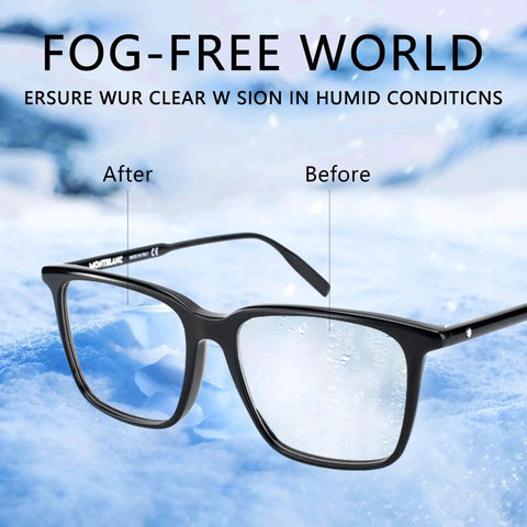 Glasses demonstrating before and after effect of Anti Fog Lens Wipes For Glasses Goggles And Screens Pre Moistened 100 Count
