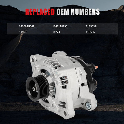 Front view of Direct Fit Alternator Replacement For Hyundai Santa Fe 2019 2020 Santa Fe Sport 2017 2018 And Sonata 2015 2019 2.0L And 2.4L Engines Easy Install High Output Electrical Generator Replaces 104211-8790 373002G061 Built For Daily Driver Reliability.