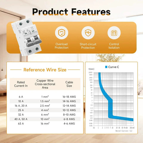 Solid 25 Amp Miniature Circuit Breaker For Solar Systems 120V 240V 2 Pole DIN Rail Mount MCB With Thermal Magnetic Trip RV Battery Isolator And PV System Protection CE Certified product features.