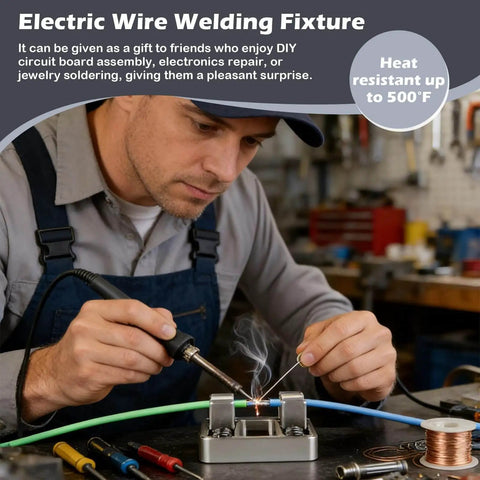 Person using Aluminum Soldering Clamp For DIY Projects With An 11mm Adjustable Jaw Hands Free Soldering Fixture For PCBs Wires And Connectors