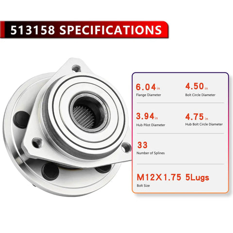 4WD Front Wheel Bearing Hub Assembly For Jeep Wrangler TJ 2000 To 2006 And Cherokee 1999 To 2001 5 Lug Hub Replacement Direct Fit No Fuss Install Durable Bearings For 4x4 SUVs shown with specifications including flange diameter and bolt sizes.