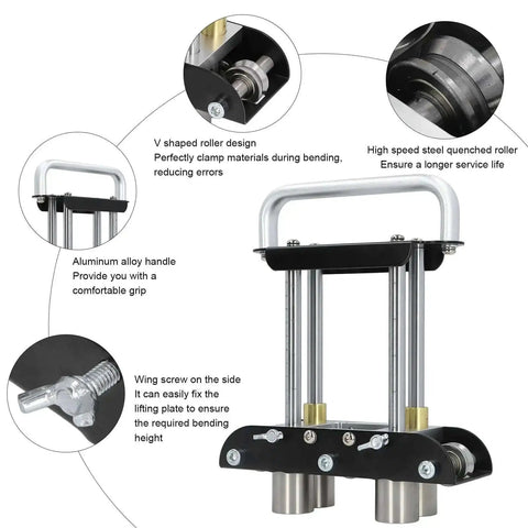 Three Station Aluminum Sheet Roller Bending Machine For Metal Roofing showing key features and V shaped design