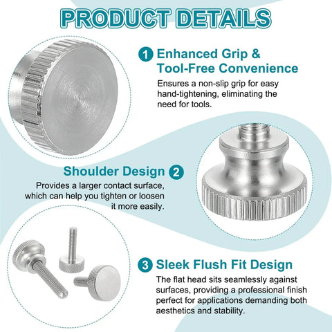4 Pack M8 X 20mm Knurled Thumb Screws In 304 Stainless Steel With Diamond Head And Shoulder Grip Knobs for furniture and appliances.