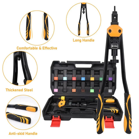 16 Inch Rivet Nut Tool Kit With 15 Mandrels And 300 Rivet Nuts Assortment For Metric And SAE Sizes Heavy Duty Portable Hand Rivet Nut Set shown with case
