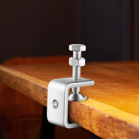 Mini C-clamp tiger clamp, 1-inch jaw, 304 stainless steel, mounted on wood edge