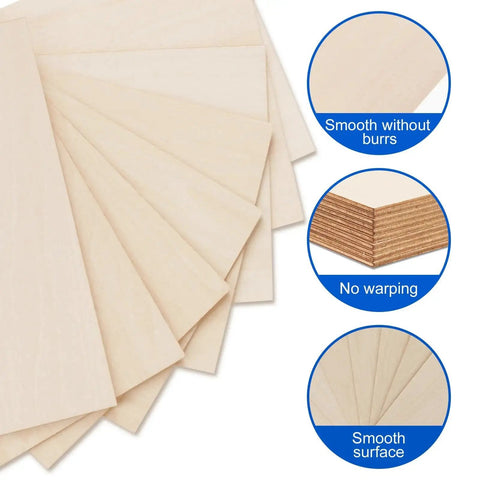 Three Pack Basswood Sheets Twelve By Twelve Inch One Eighth Thick Three Millimeter Unfinished Wood For Laser Cutting And Engraving, shown stacked with smooth finish.