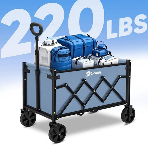 Heavy Duty Foldable Wagon Cart 220 Lb Capacity For Groceries Shopping And Garden loaded with gear