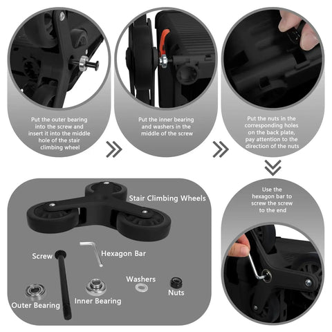 Installation guide for Two Pack Triangle Stair Climbing Wheels For Shopping Cart And Laundry Trolley Replacement Compatible With BY06C BY10C Foldable Carts.