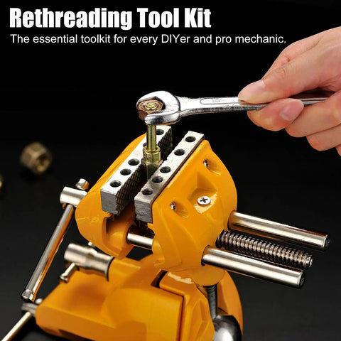 61 Piece Thread Chaser Set For Rethreading And Bolt Repair Pro Grade, SAE And Metric Taps Dies, Thread Files And Pitch Gauges in use