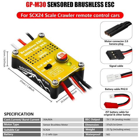 2204 2400KV Brushless Outrunner Motor With Transmission And 30A Mini ESC For SCX24 Axial 1 24 RC Car Truck Crawler, detailed ESC view